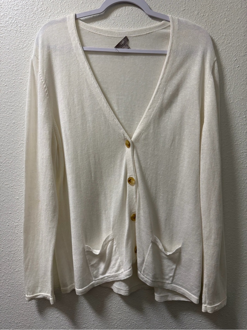 J Jill Button Down Knit Cardigan Linen Blend Semi Sheer Pockets Ivory Womens XL